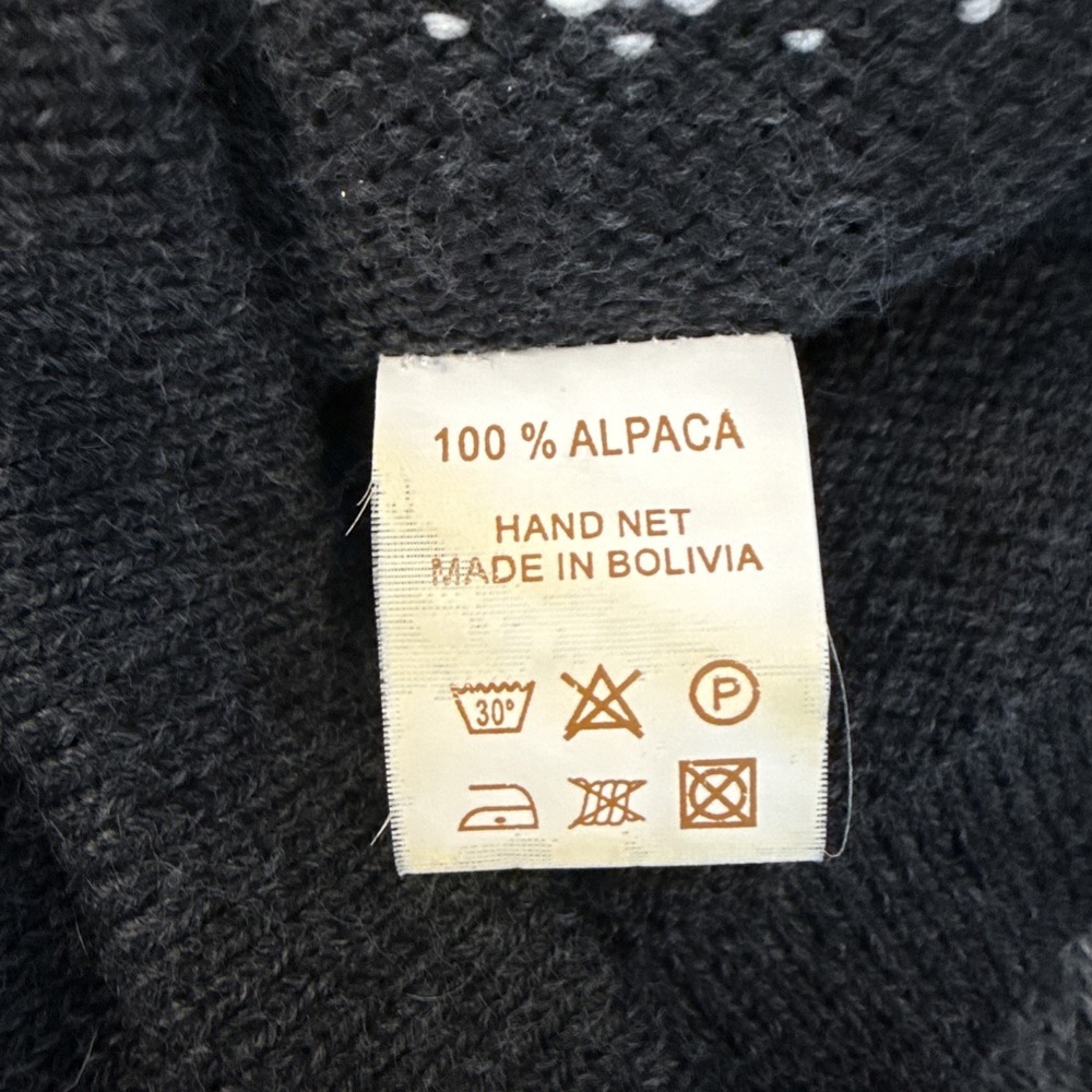 Chasqui Sweater Full Zip Gray Size M Alpaca Bolivia Fair Isle Nordic Hand Knit - Picture 9 of 11